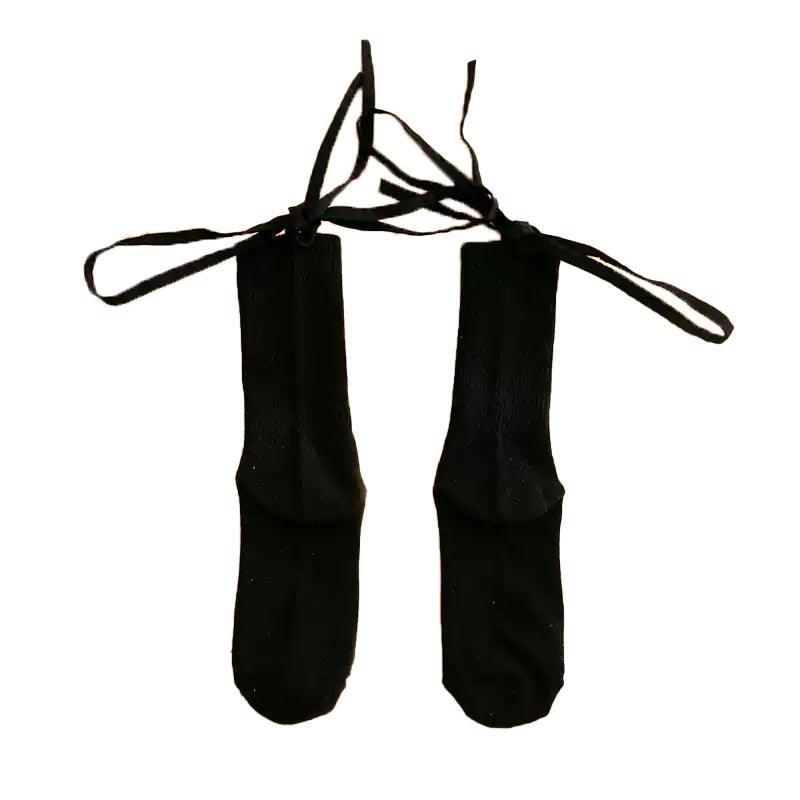 Cross-Tie Women Lolita Socks Bandage Stockings Korean Style Middle Tube Socks - White+White V528-LOLITASOCK-WHITEWHITE-974127