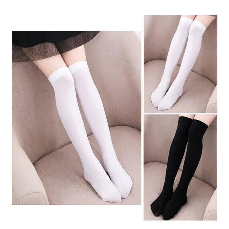 Womens Girls Long Socks Over Knee Thigh High Stockings Hosiery Tights Pantyhose - Black V528-LONGSOCKS-BLACK-980154