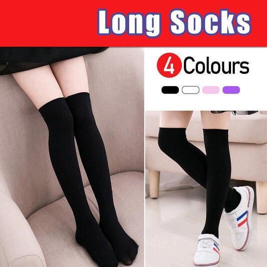 Womens Girls Long Socks Over Knee Thigh High Stockings Hosiery Tights Pantyhose - White V528-LONGSOCKS-WHITE-407680
