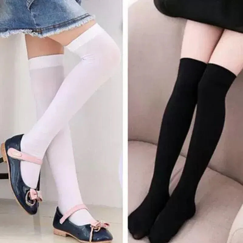 Womens Girls Long Socks Over Knee Thigh High Stockings Hosiery Tights Pantyhose - White V528-LONGSOCKS-WHITE-407680