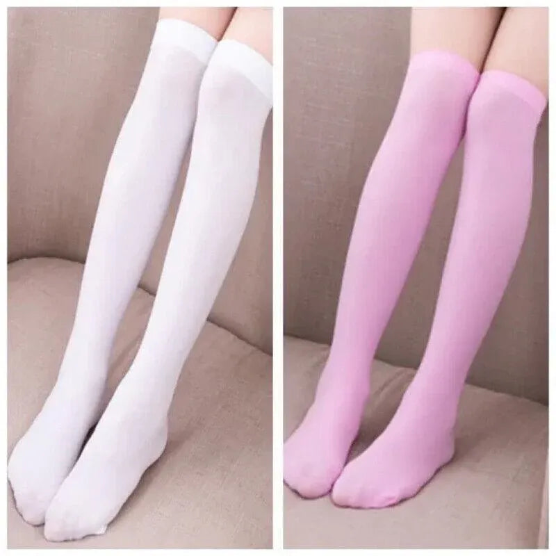 Womens Girls Long Socks Over Knee Thigh High Stockings Hosiery Tights Pantyhose - White V528-LONGSOCKS-WHITE-407680