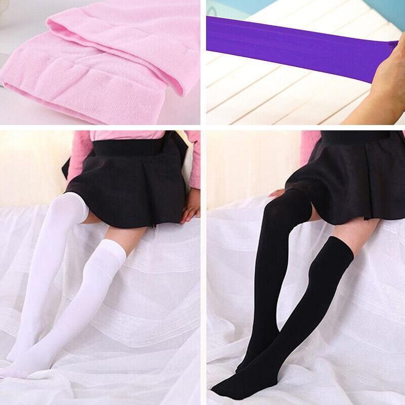 Womens Girls Long Socks Over Knee Thigh High Stockings Hosiery Tights Pantyhose - White V528-LONGSOCKS-WHITE-407680