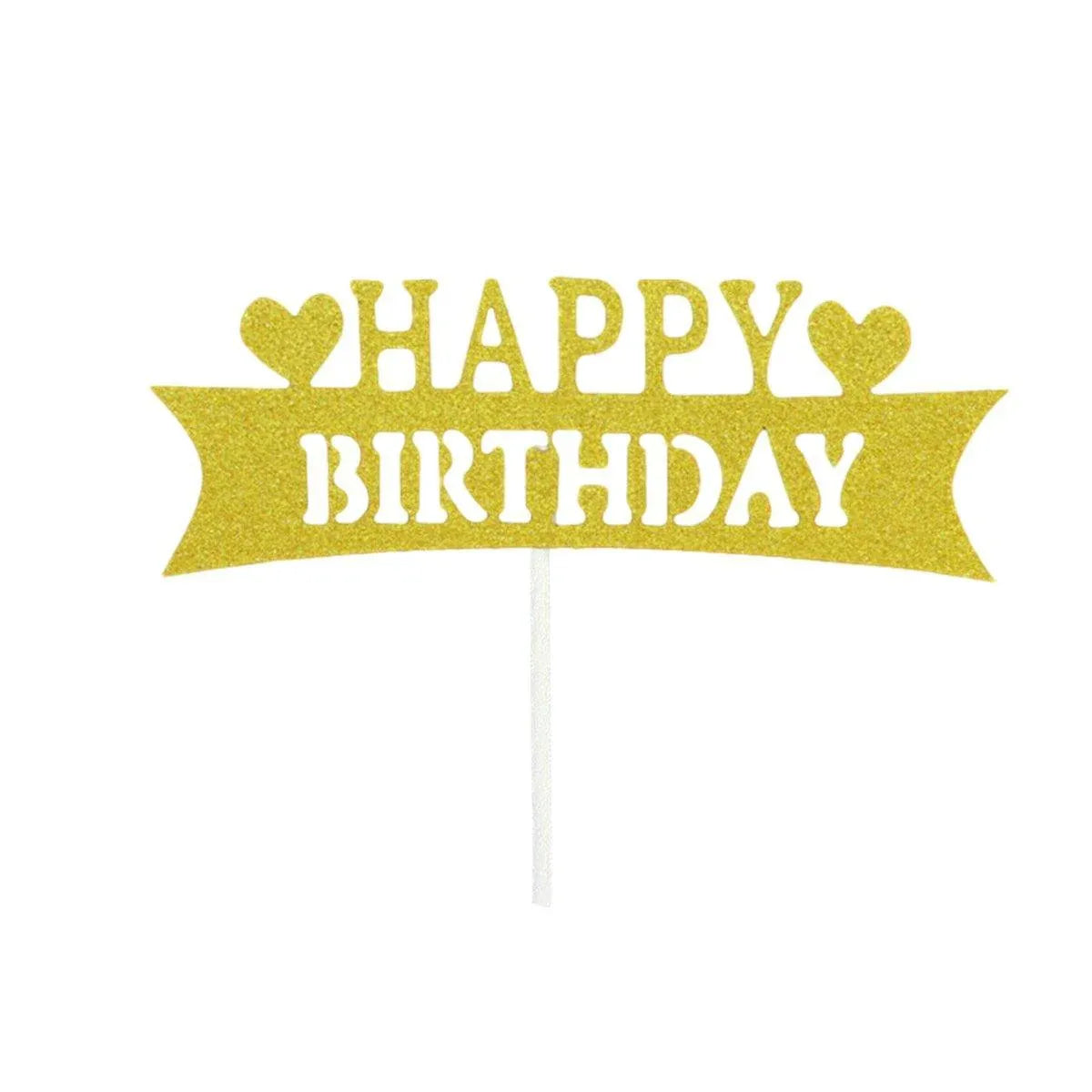 Happy Birthday Cake Topper Colour Printed Acrylic Party Decorations - Gold-Long Strip V528-LONGSTRIP-GOLD-575609
