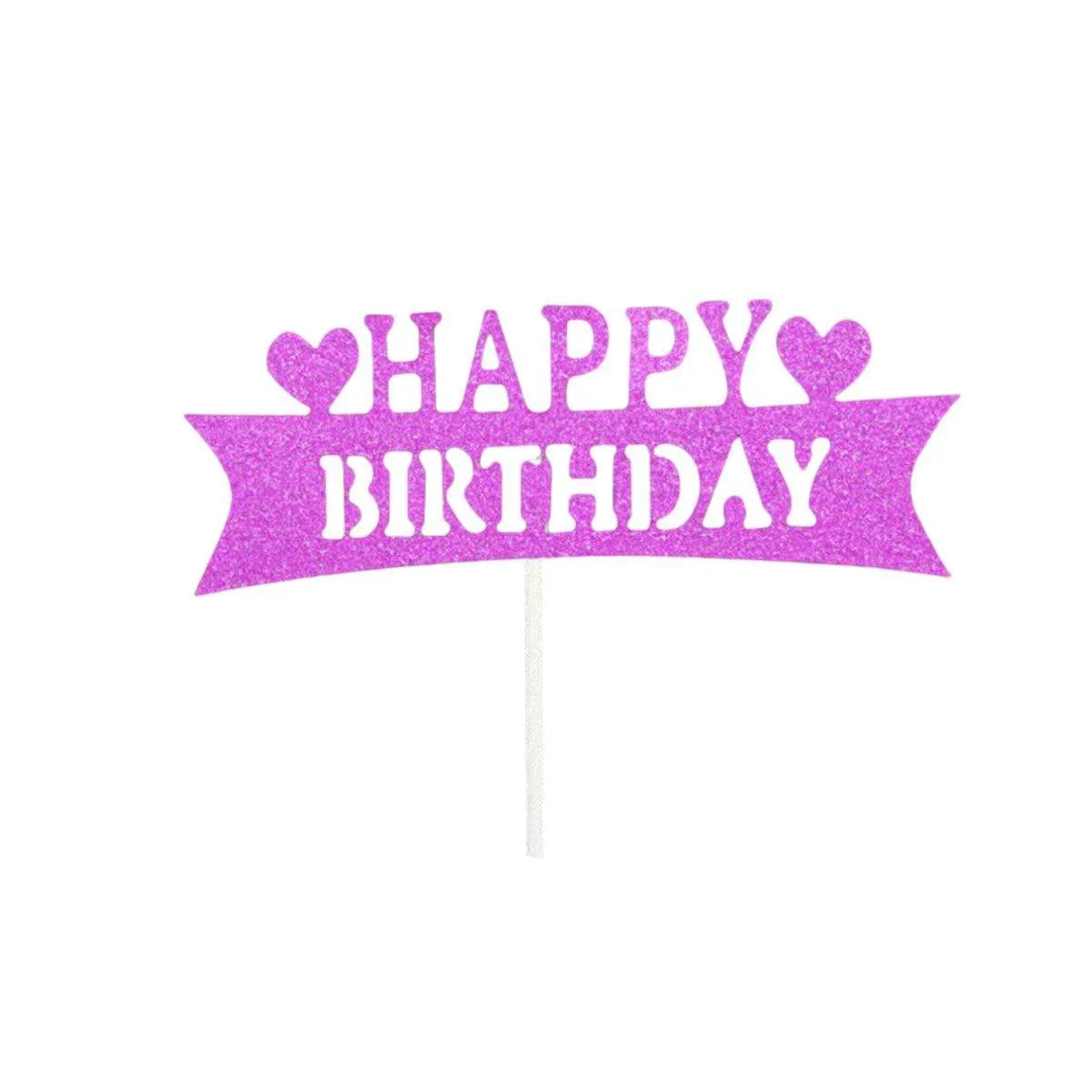 Happy Birthday Cake Topper Colour Printed Acrylic Party Decorations - Rose Red-Line Strip V528-LONGSTRIP-ROSERED-329273