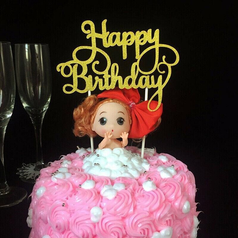Happy Birthday Cake Topper Colour Printed Acrylic Party Decorations - Rose Red-Line Strip V528-LONGSTRIP-ROSERED-329273