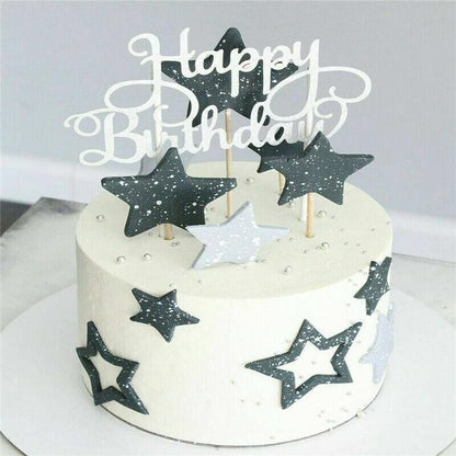 Happy Birthday Cake Topper Colour Printed Acrylic Party Decorations - Rose Red-Line Strip V528-LONGSTRIP-ROSERED-329273