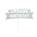 Happy Birthday Cake Topper Colour Printed Acrylic Party Decorations - Silver-Long Strip V528-LONGSTRIP-SILVER-447840