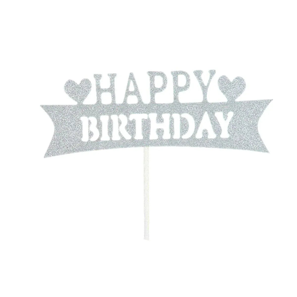 Happy Birthday Cake Topper Colour Printed Acrylic Party Decorations - Silver-Long Strip V528-LONGSTRIP-SILVER-447840