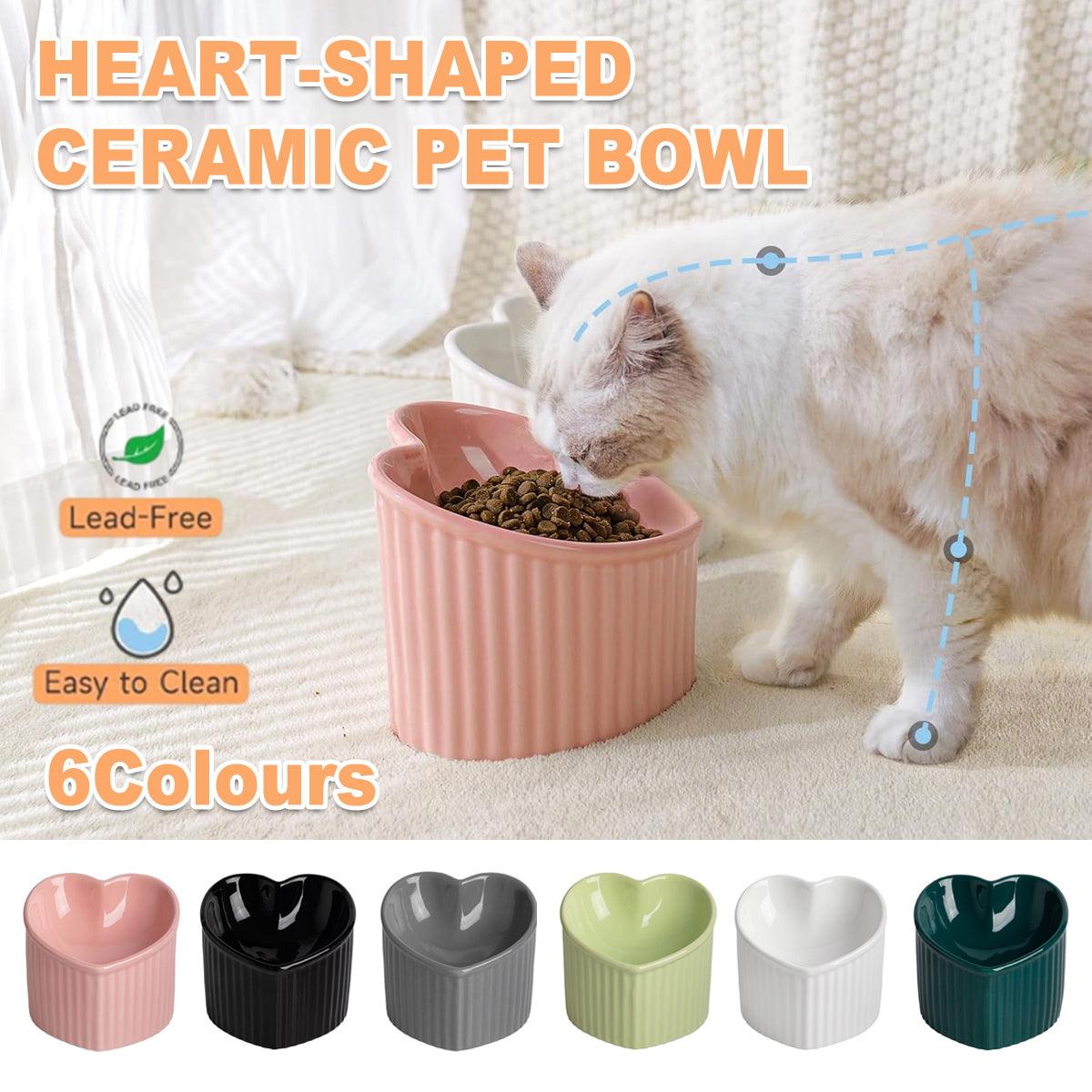 Love Shape Slanted Cat Bowl Ceramic Pet Bowl for Cats Food Water Feeding Dish - Black V528-LOVE-CAT-BOWL-BLACK-401639