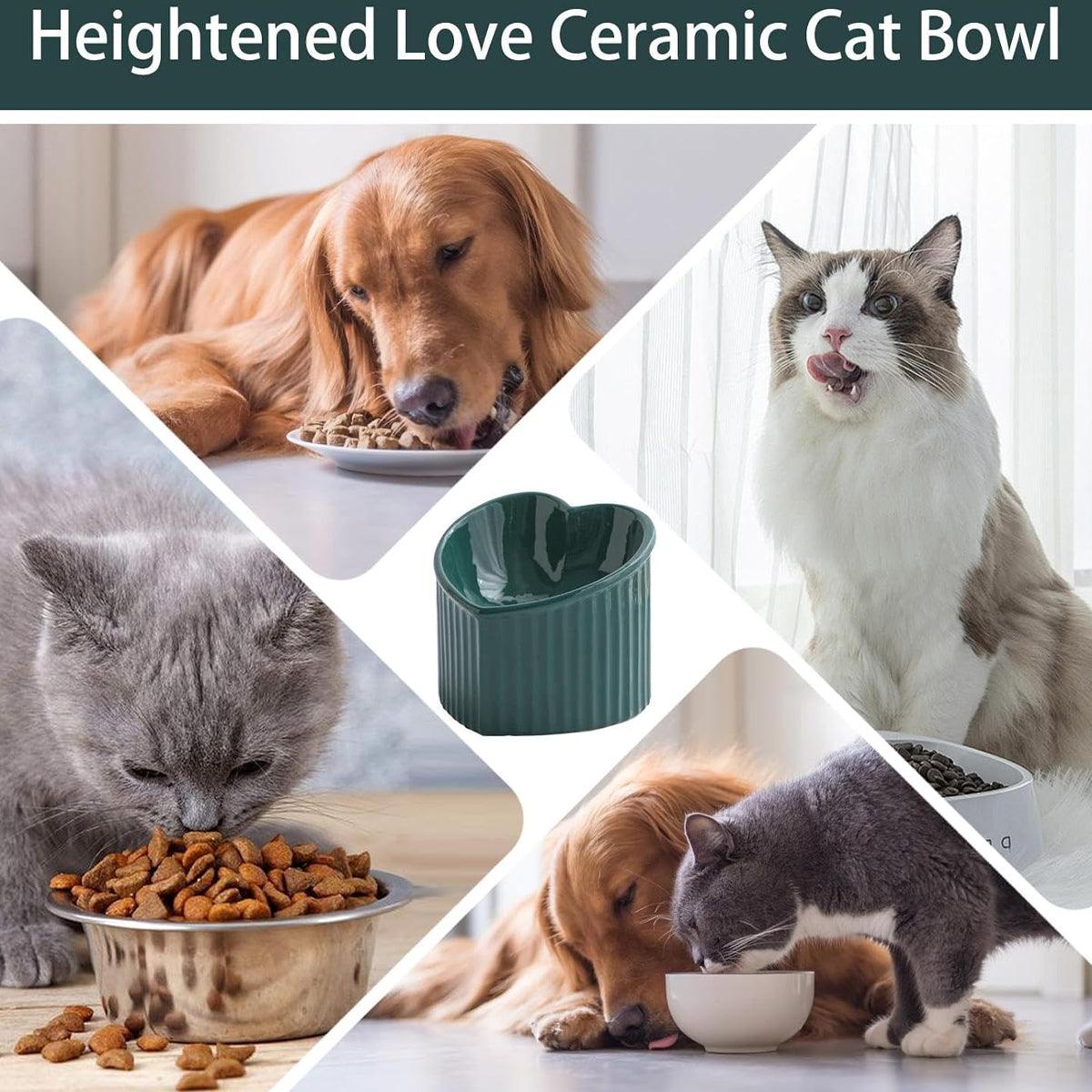 Love Shape Slanted Cat Bowl Ceramic Pet Bowl for Cats Food Water Feeding Dish - Black V528-LOVE-CAT-BOWL-BLACK-401639