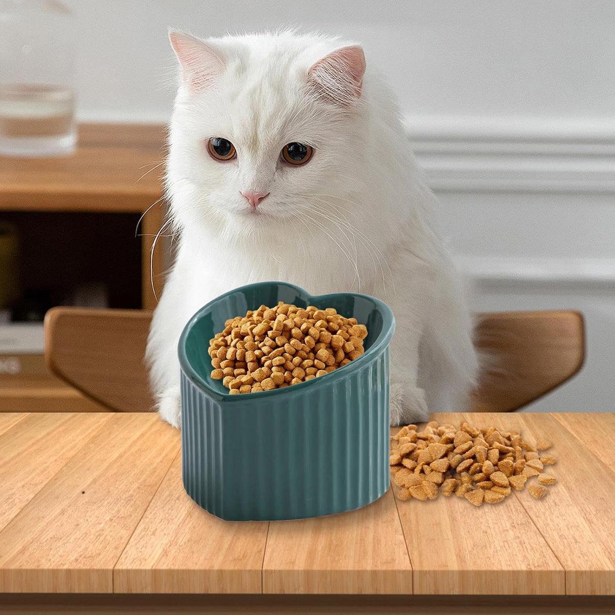 Love Shape Slanted Cat Bowl Ceramic Pet Bowl for Cats Food Water Feeding Dish - Black V528-LOVE-CAT-BOWL-BLACK-401639
