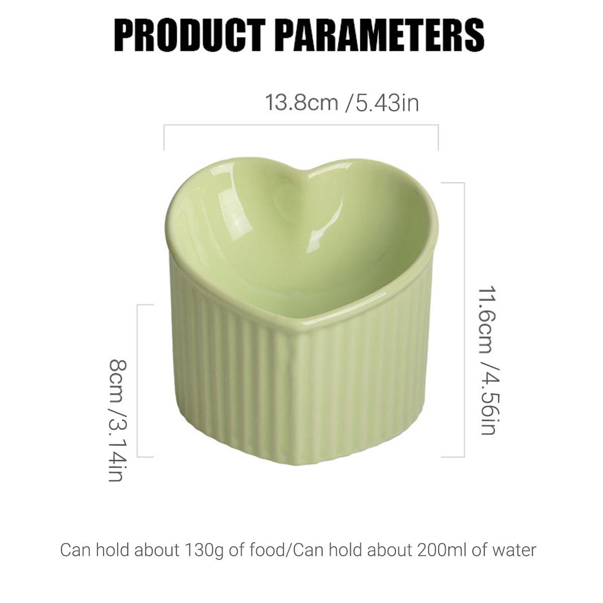 Love Shape Slanted Cat Bowl Ceramic Pet Bowl for Cats Food Water Feeding Dish - Dark Green V528-LOVE-CAT-BOWL-DARK-GREEN-566937