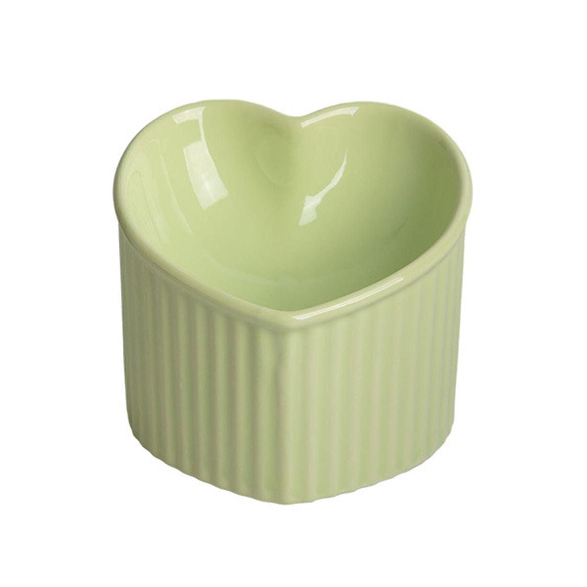 Love Shape Slanted Cat Bowl Ceramic Pet Bowl for Cats Food Water Feeding Dish - Green V528-LOVE-CAT-BOWL-GREEN-388186