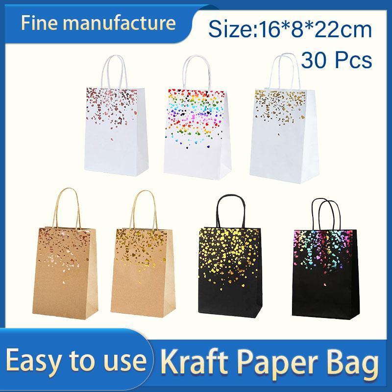 30PCS Kraft Paper Gift Bags Small Love Candy Bags Gold Foil Wedding Party Favors - Kraft Brown-Gold Foil V528-LOVE-GIFT-BAG-30PCS-01-556152