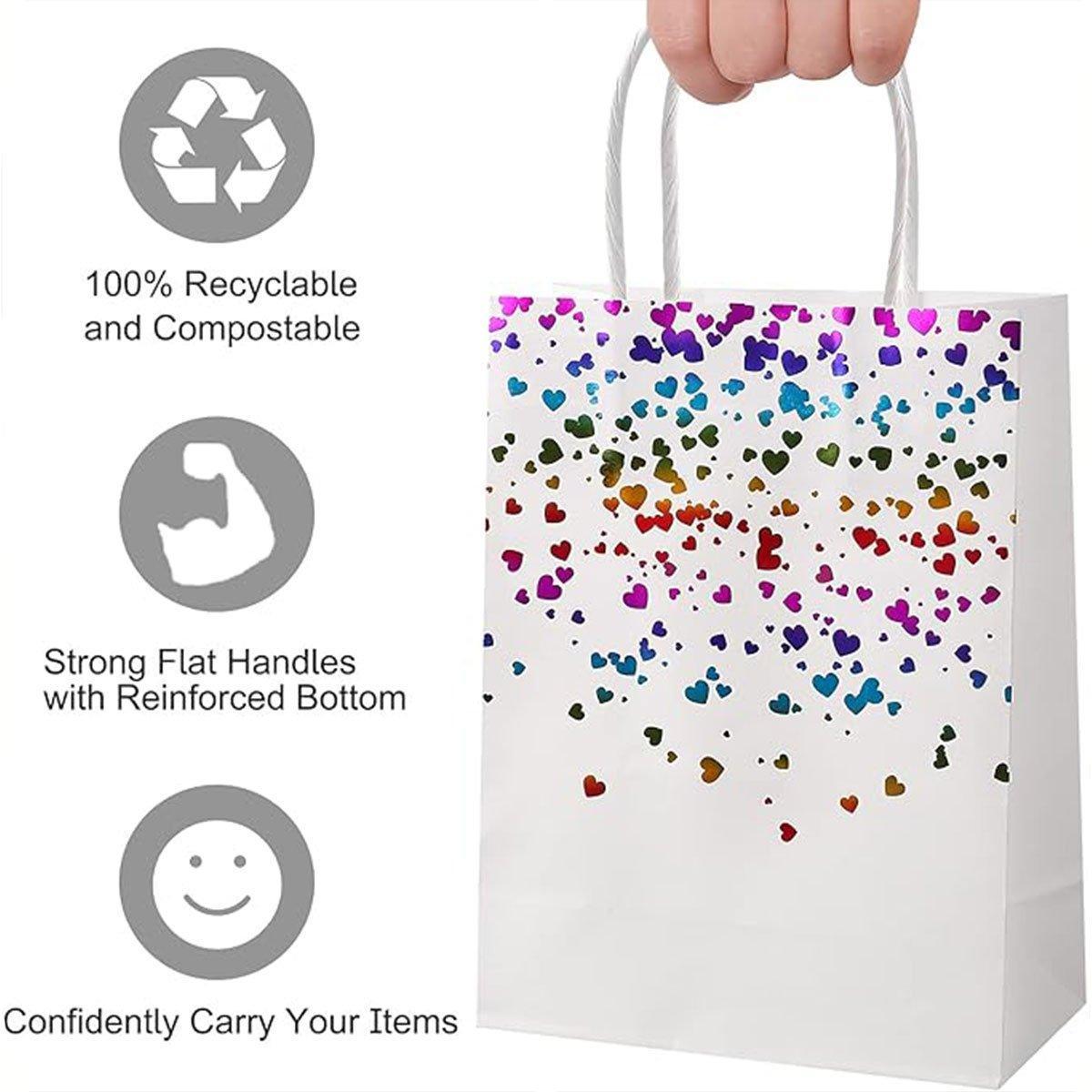 30PCS Kraft Paper Gift Bags Small Love Candy Bags Gold Foil Wedding Party Favors - White-Rainbow Foil V528-LOVE-GIFT-BAG-30PCS-04-863553