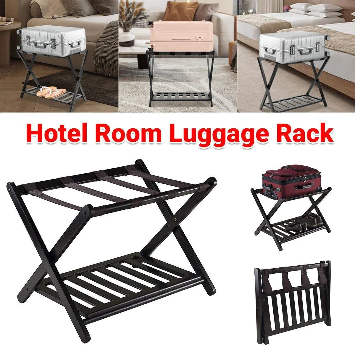Foldable Bamboo Luggage Rack Hotel Room Portable Suitcase Holder Travel Rack V528-LR-BLACK-68-40-58-589160