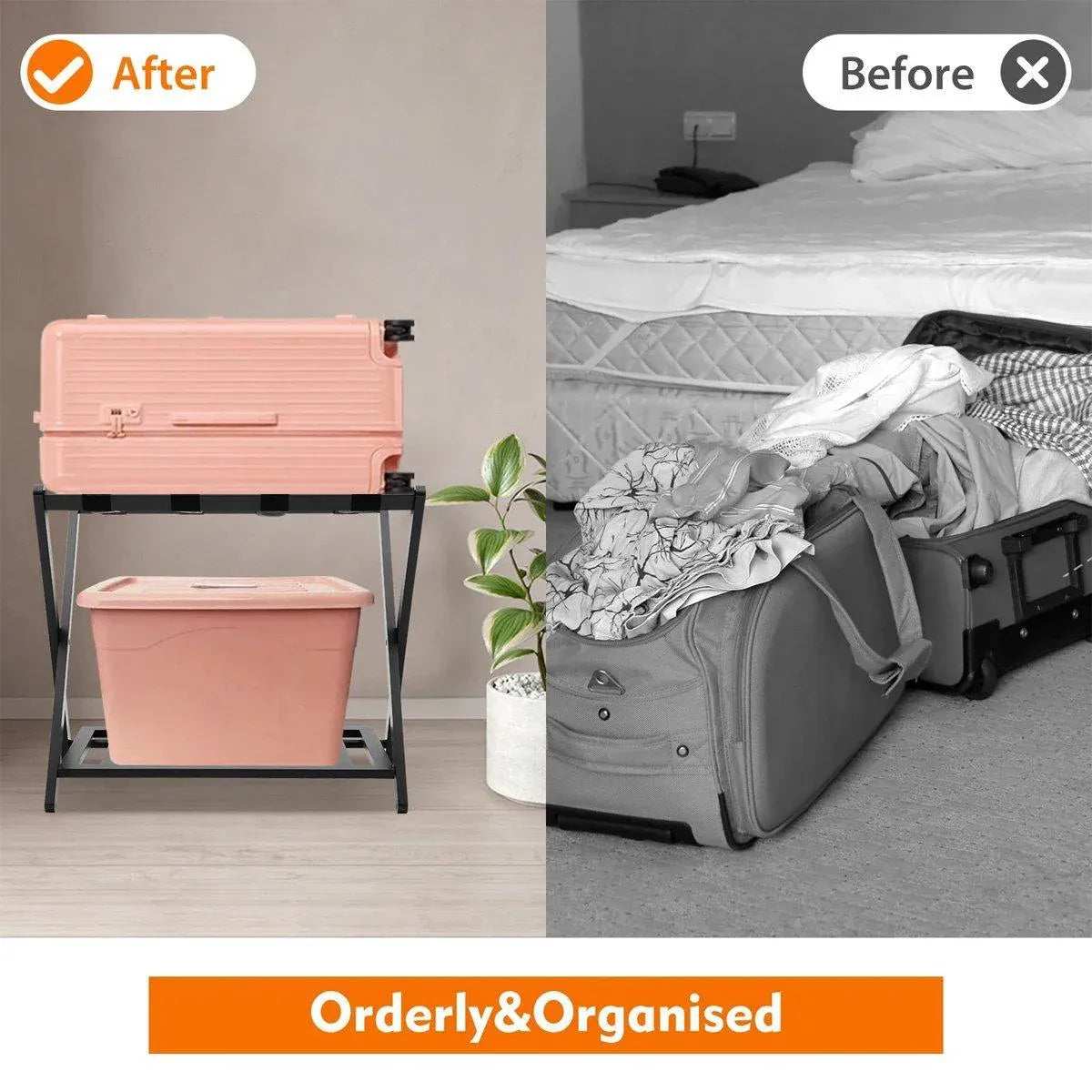 Foldable Bamboo Luggage Rack Hotel Room Portable Suitcase Holder Travel Rack V528-LR-BLACK-68-40-58-589160