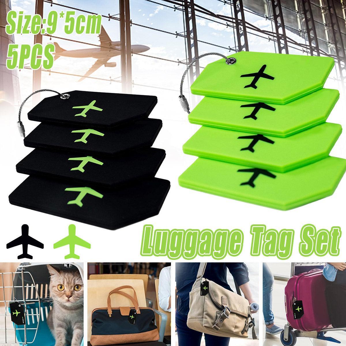 5PCS High-Quality Silicone Luggage Tags Name Address Boarding Pass Travel ID - Black V528-LUGGAGE-TAG-BLACK-5PCS-886871