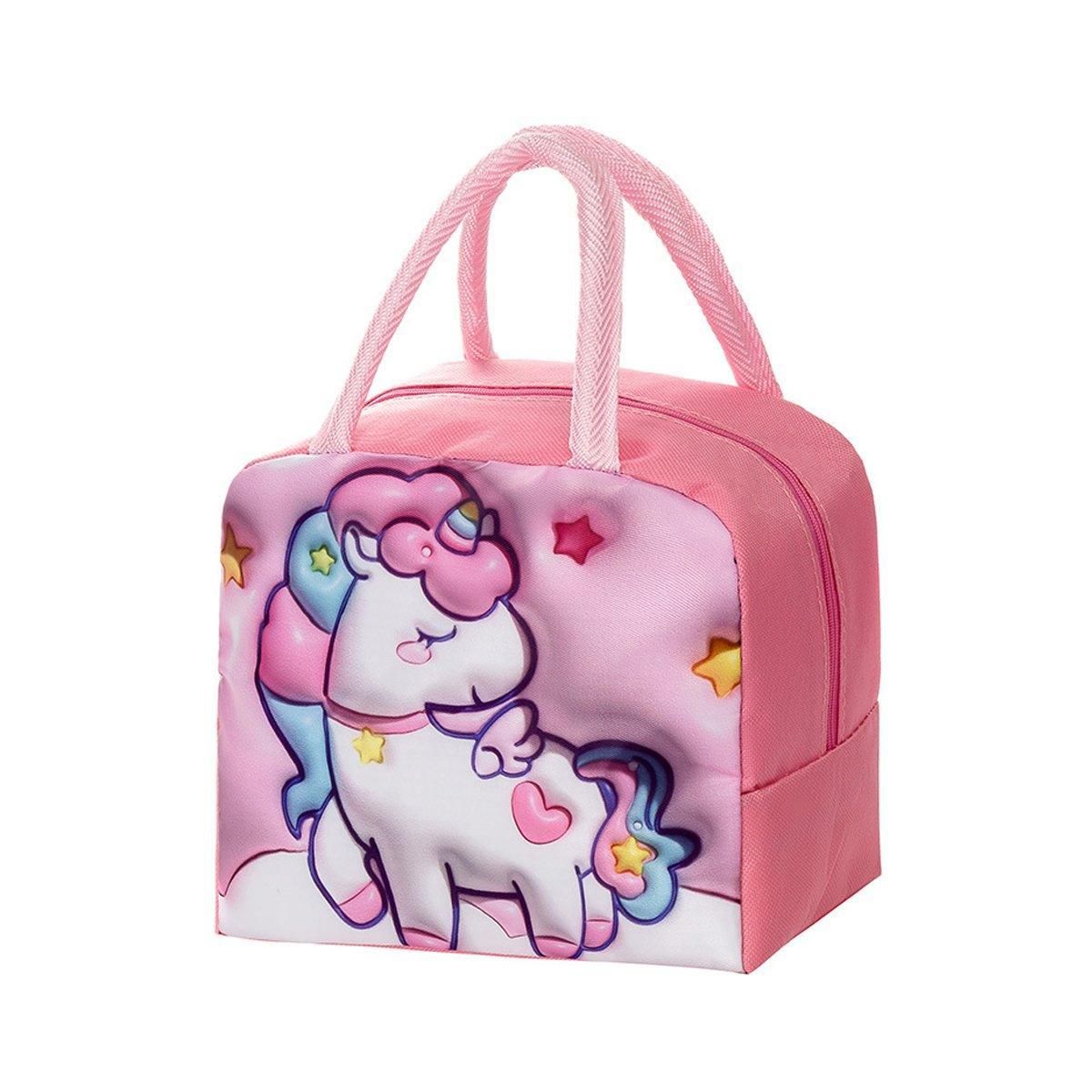 Cute 3D Cartoon Insulated Lunch Bag Oxford Fabric Bento Tote for School Use - Pink Rainbow Unicorn V528-LUNCH-BAG-FSCHM-964667