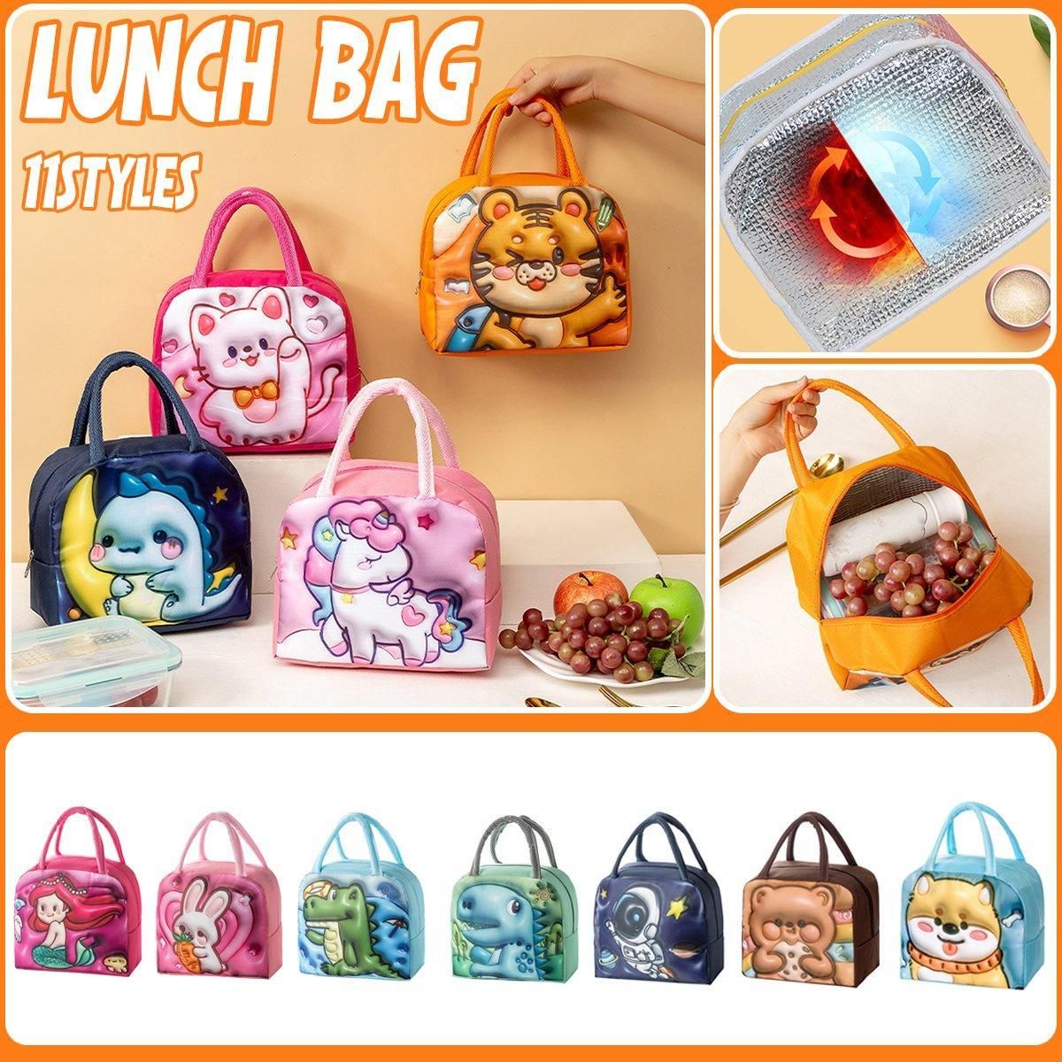 Cute 3D Cartoon Insulated Lunch Bag Oxford Fabric Bento Tote for School Use - Pink Rainbow Unicorn V528-LUNCH-BAG-FSCHM-964667