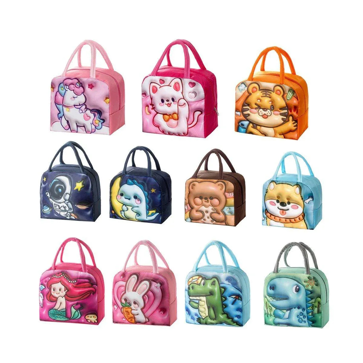 Cute 3D Cartoon Insulated Lunch Bag Oxford Fabric Bento Tote for School Use - Pink Rainbow Unicorn V528-LUNCH-BAG-FSCHM-964667