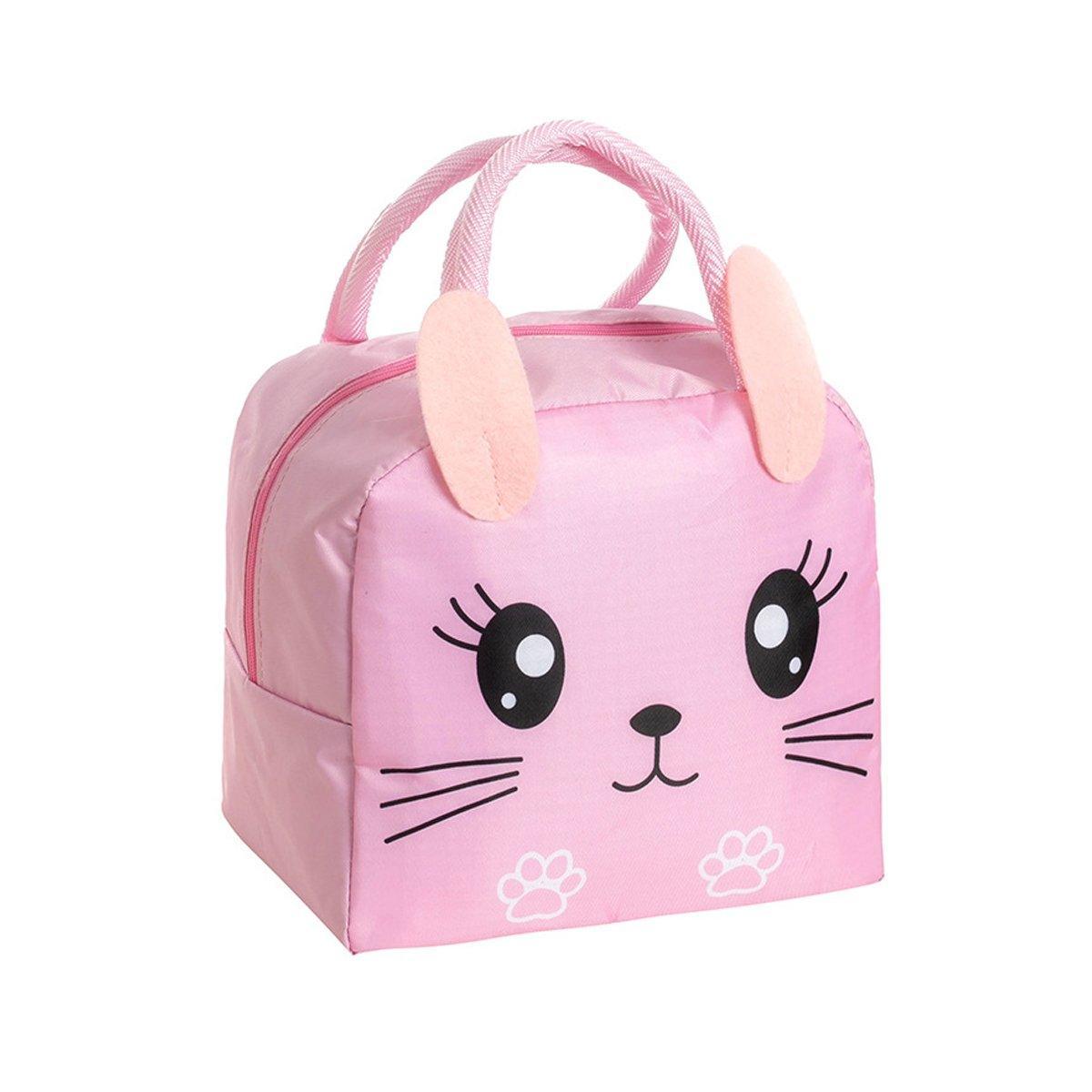 3D Bento Lunch Bag Cartoon Handbag Insulated Food Box Bag for Students LunchTote - Pink Rabbit V528-LUNCH-BAG-FSTZ-106421