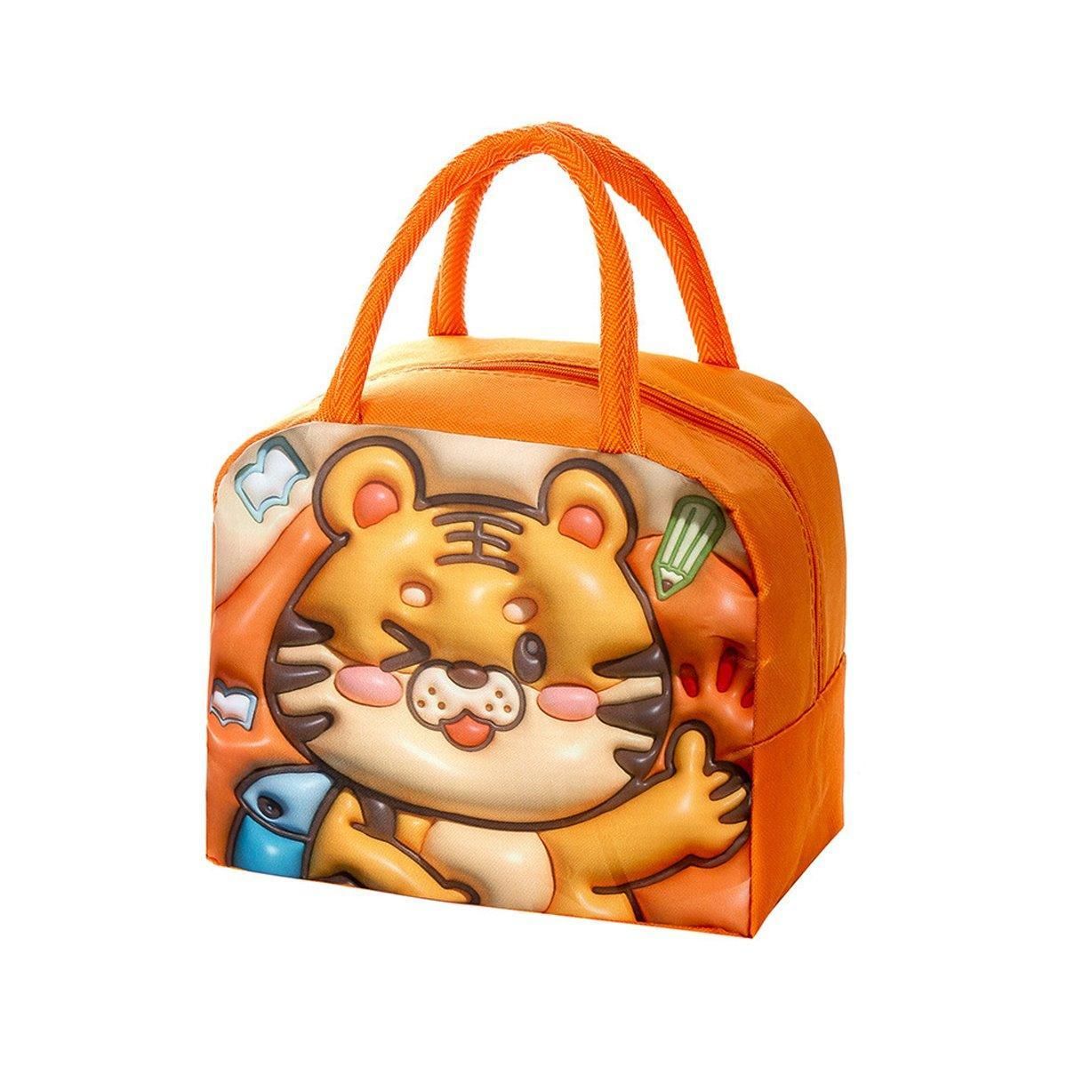 Cute 3D Cartoon Insulated Lunch Bag Oxford Fabric Bento Tote for School Use - Orange Tiger V528-LUNCH-BAG-JSLH-868075