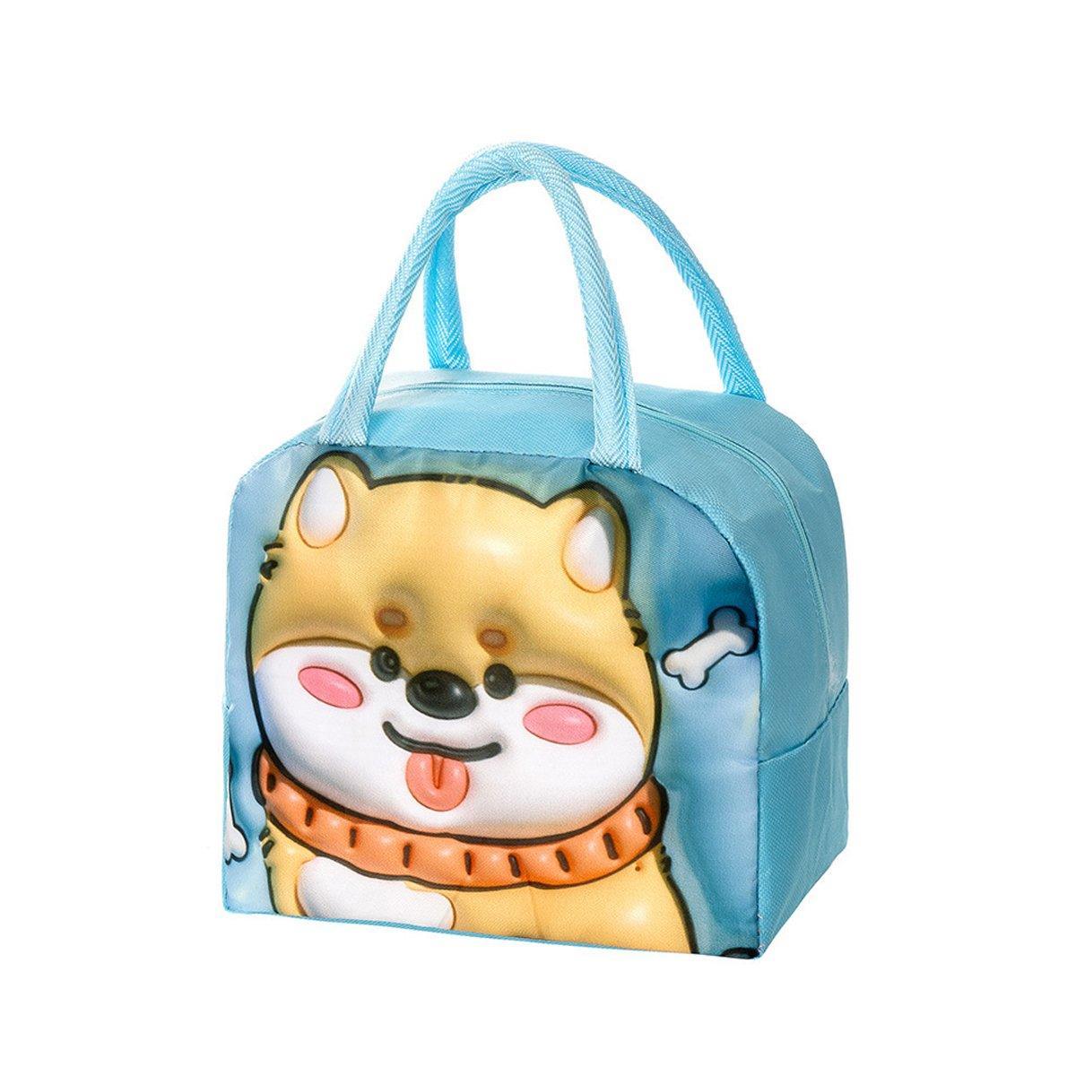 Cute 3D Cartoon Insulated Lunch Bag Oxford Fabric Bento Tote for School Use - Blue Puppy V528-LUNCH-BAG-LSXG-645033