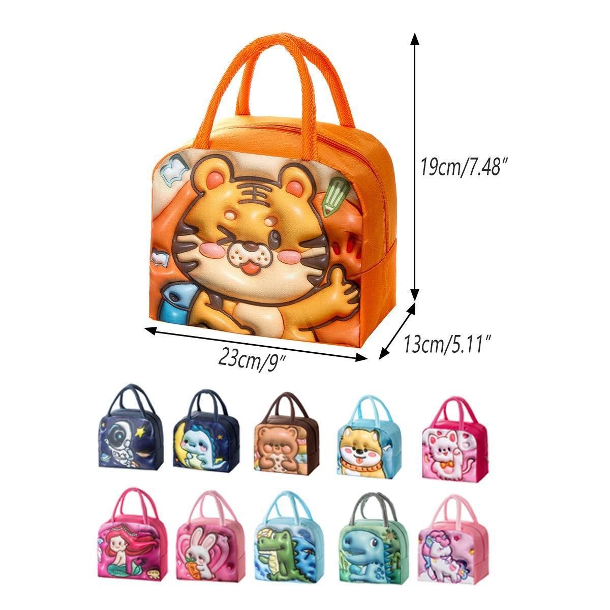 Cute 3D Cartoon Insulated Lunch Bag Oxford Fabric Bento Tote for School Use - Rose Kitten V528-LUNCH-BAG-MHXM-314700