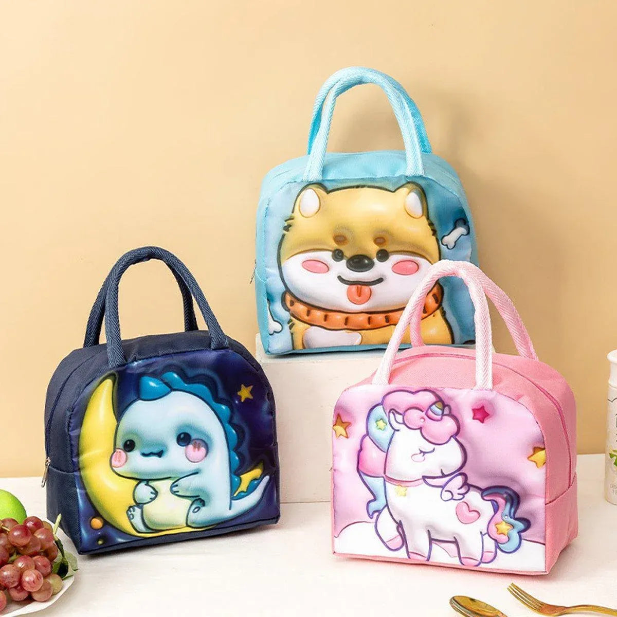 Cute 3D Cartoon Insulated Lunch Bag Oxford Fabric Bento Tote for School Use - Rose Kitten V528-LUNCH-BAG-MHXM-314700