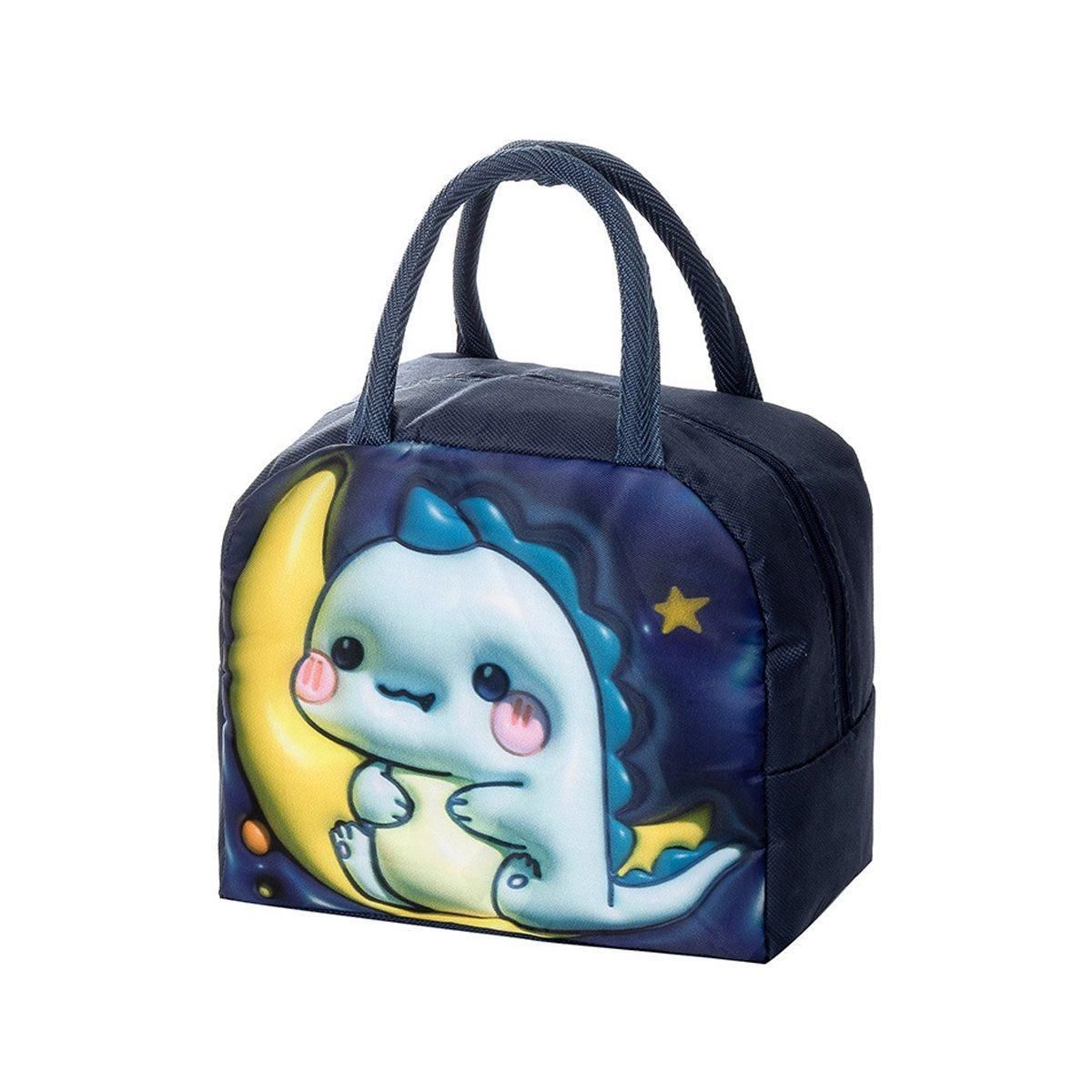 Cute 3D Cartoon Insulated Lunch Bag Oxford Fabric Bento Tote for School Use - Navy Blue Dinosaur V528-LUNCH-BAG-ZQKL-388455