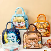 Cute 3D Cartoon Insulated Lunch Bag Oxford Fabric Bento Tote for School Use - Navy Blue Dinosaur V528-LUNCH-BAG-ZQKL-388455