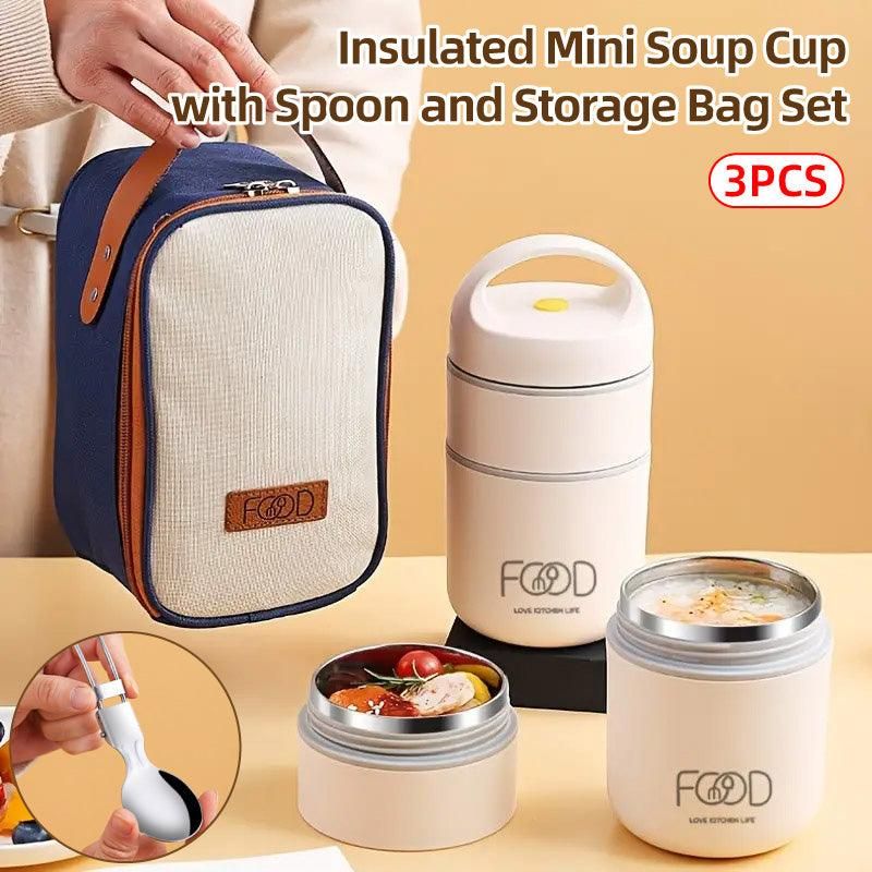 3pcs Insulated Lunch Box Soup Container Portable Breakfast Food Storage Box Set V528-LUNCH-BOX-2-WHITE-921456