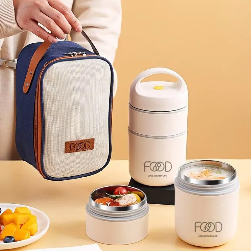 3pcs Insulated Lunch Box Soup Container Portable Breakfast Food Storage Box Set V528-LUNCH-BOX-2-WHITE-921456