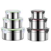 3PCS Stainless Steel Sealed Crisper Storage Box with Lid Round Food Lunch Box - Black V528-LUNCH-BOX-3PCS-BLACK-815702