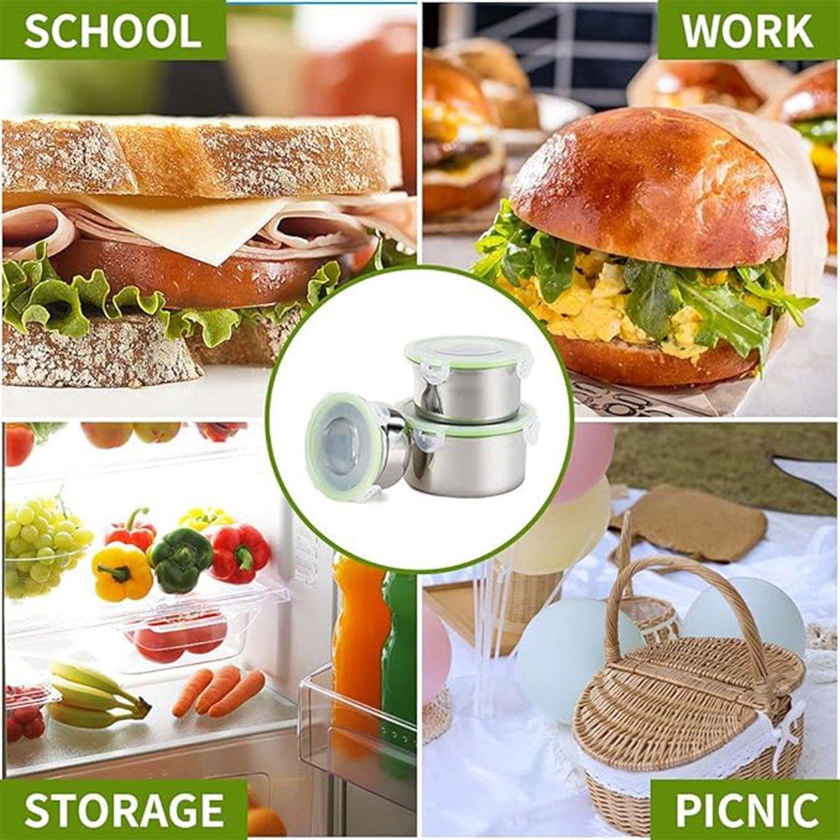 3PCS Stainless Steel Sealed Crisper Storage Box with Lid Round Food Lunch Box - Black V528-LUNCH-BOX-3PCS-BLACK-815702