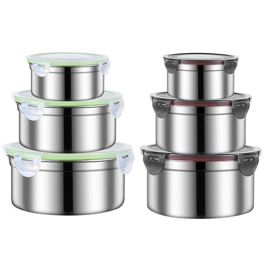 3PCS Stainless Steel Sealed Crisper Storage Box with Lid Round Food Lunch Box - White V528-LUNCH-BOX-3PCS-WHITE-909157