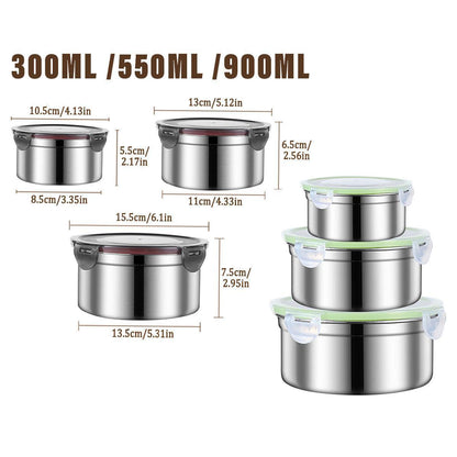 3PCS Stainless Steel Sealed Crisper Storage Box with Lid Round Food Lunch Box - White V528-LUNCH-BOX-3PCS-WHITE-909157