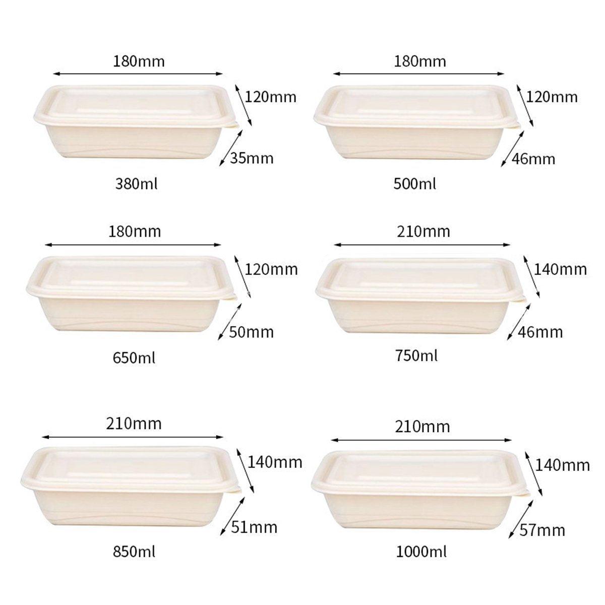 50pcs Eco Friendly Corn Starch Lunch Box Degradable Takeout Bento Container - 850ml