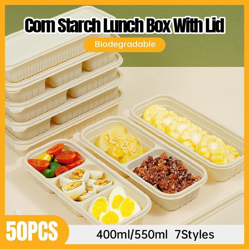 Biodegradable Corn Starch Meal Prep Containers Lids Durable Multi Compartment - C2A V528-LUNCHBOX-50PCS-D-C2A-110288