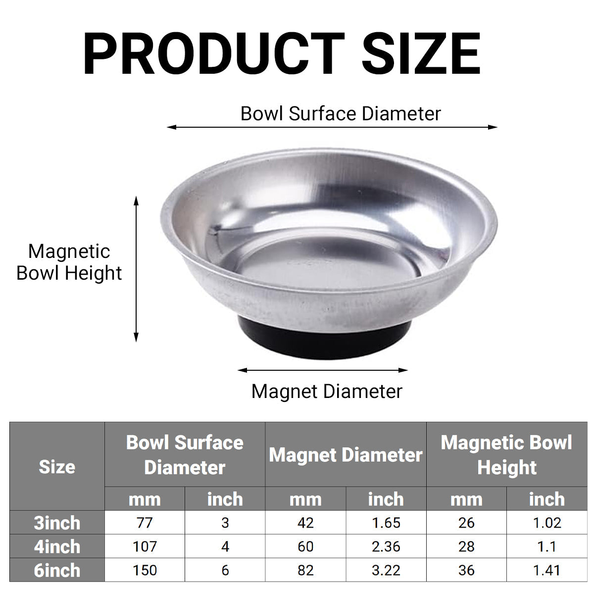 3 4 6 Inch Magnetic Parts Tray Set Stainless Steel Tool Bowl Organizer Holder V528-MAGNETIC-TRAY-3IN1-675640