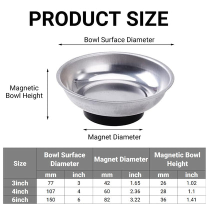 3 4 6 Inch Magnetic Parts Tray Set Stainless Steel Tool Bowl Organizer Holder V528-MAGNETIC-TRAY-3IN1-675640