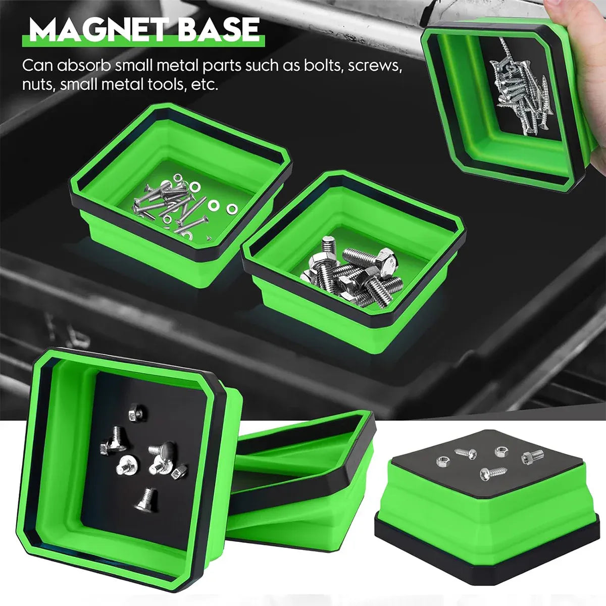 10PCS Silicone Magnetic Tool Tray Folding Storage Disk Screw Bolt Organizer V528-MAGNETIC-TRAY-GREEN-10IN1-595527