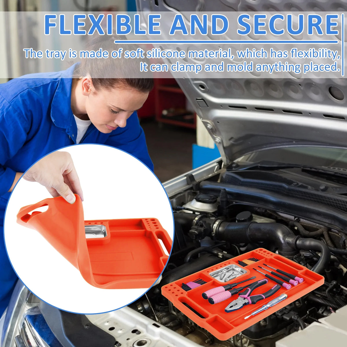 Silicone Tool Tray Silicone Tool Part Tray Organizer Workshop Garage Accessories V528-MAGNETIC-TRAY-ORANGE-429688