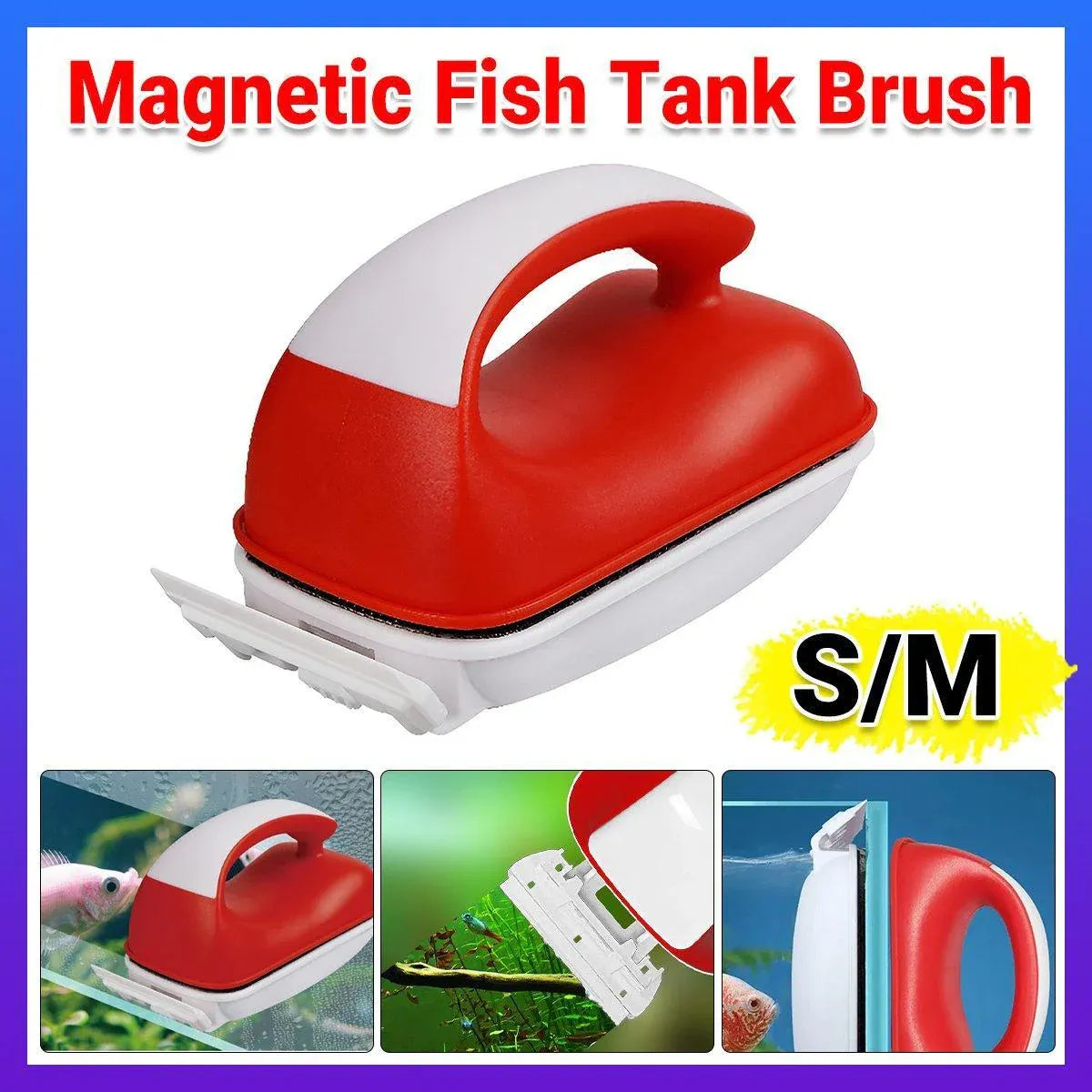 Double-Sided Aquarium Glass Cleaner Brush for Fish Tank Algae Removal S/M Size - S V528-MAGNETICBRUSH-S-863596