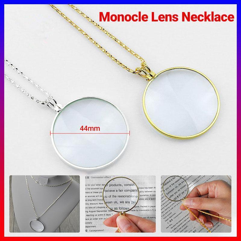 Monocle Lens Necklace 5x Magnifier Magnifying Glass Pendant Coin Gold Silver - Gold V528-MAGNIFYINGGLASS-GLOD-751091