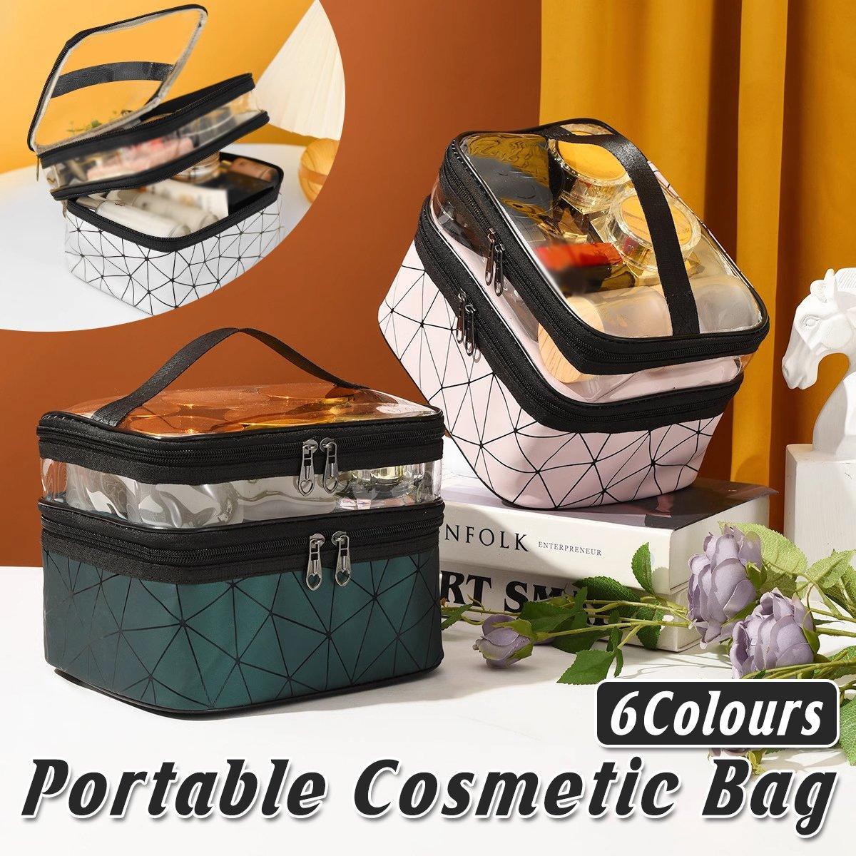 Portable Double-Layer Large Capacity Waterproof Cosmetic Bag Travel Toiletry Bag - Blue V528-MAKEUP-BAG-BLUE-989251