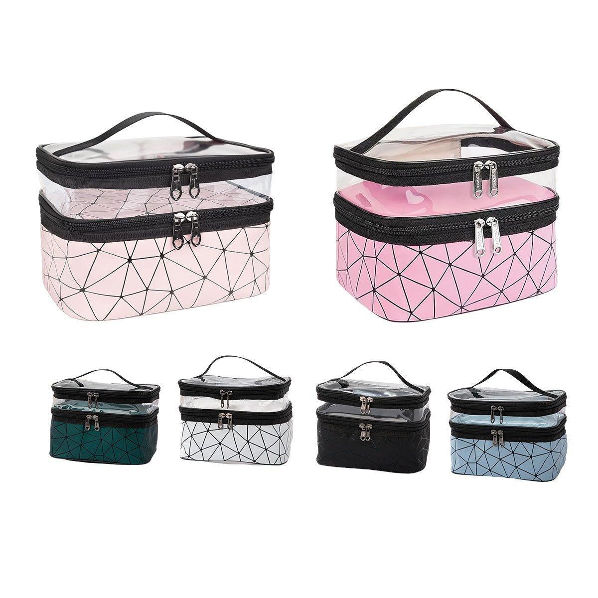Portable Double-Layer Large Capacity Waterproof Cosmetic Bag Travel Toiletry Bag - Blue V528-MAKEUP-BAG-BLUE-989251