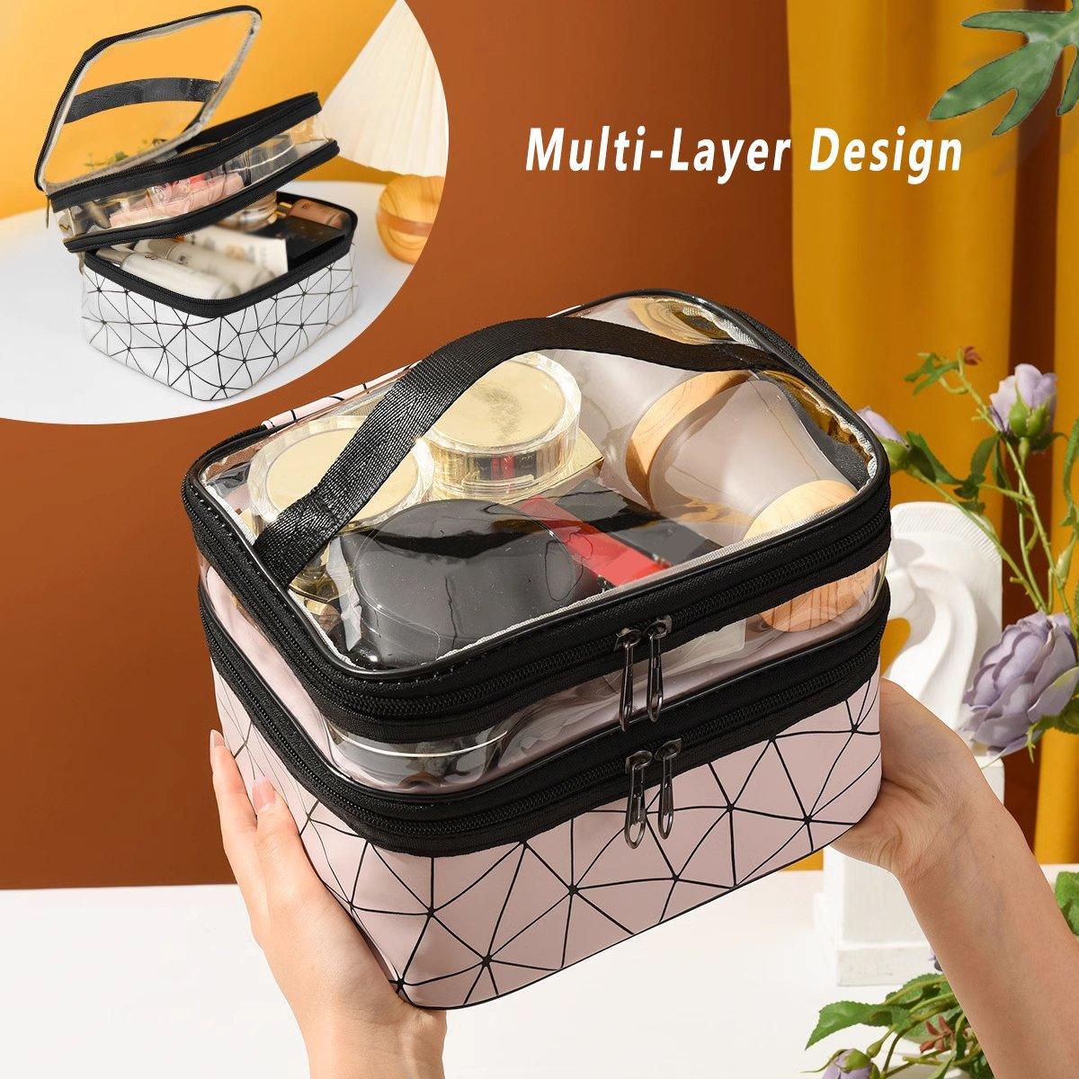 Portable Double-Layer Large Capacity Waterproof Cosmetic Bag Travel Toiletry Bag - Blue V528-MAKEUP-BAG-BLUE-989251