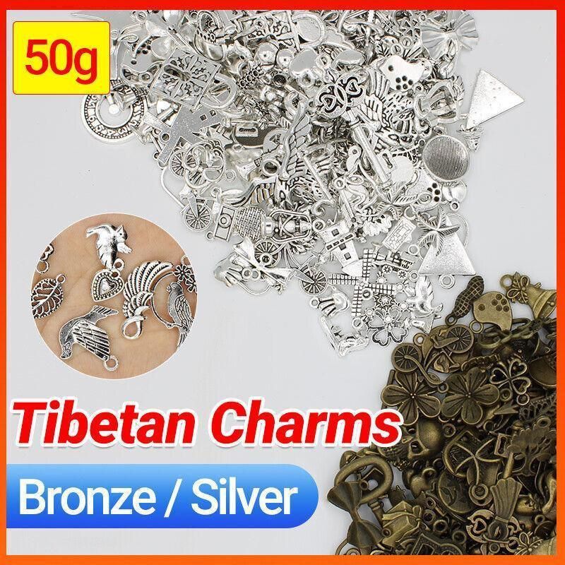 Mixed Tibetan Charms Pendants 50g Silver Bronze for Jewellery DIY Craft Making - Silver V528-MAKINGCRAFT-50G-SILVER-645855